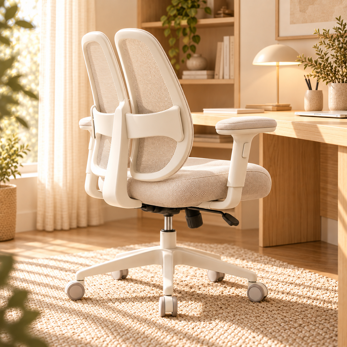 Ergonomic Dual Back Mesh Office Chair - Natural Oak Ivory
