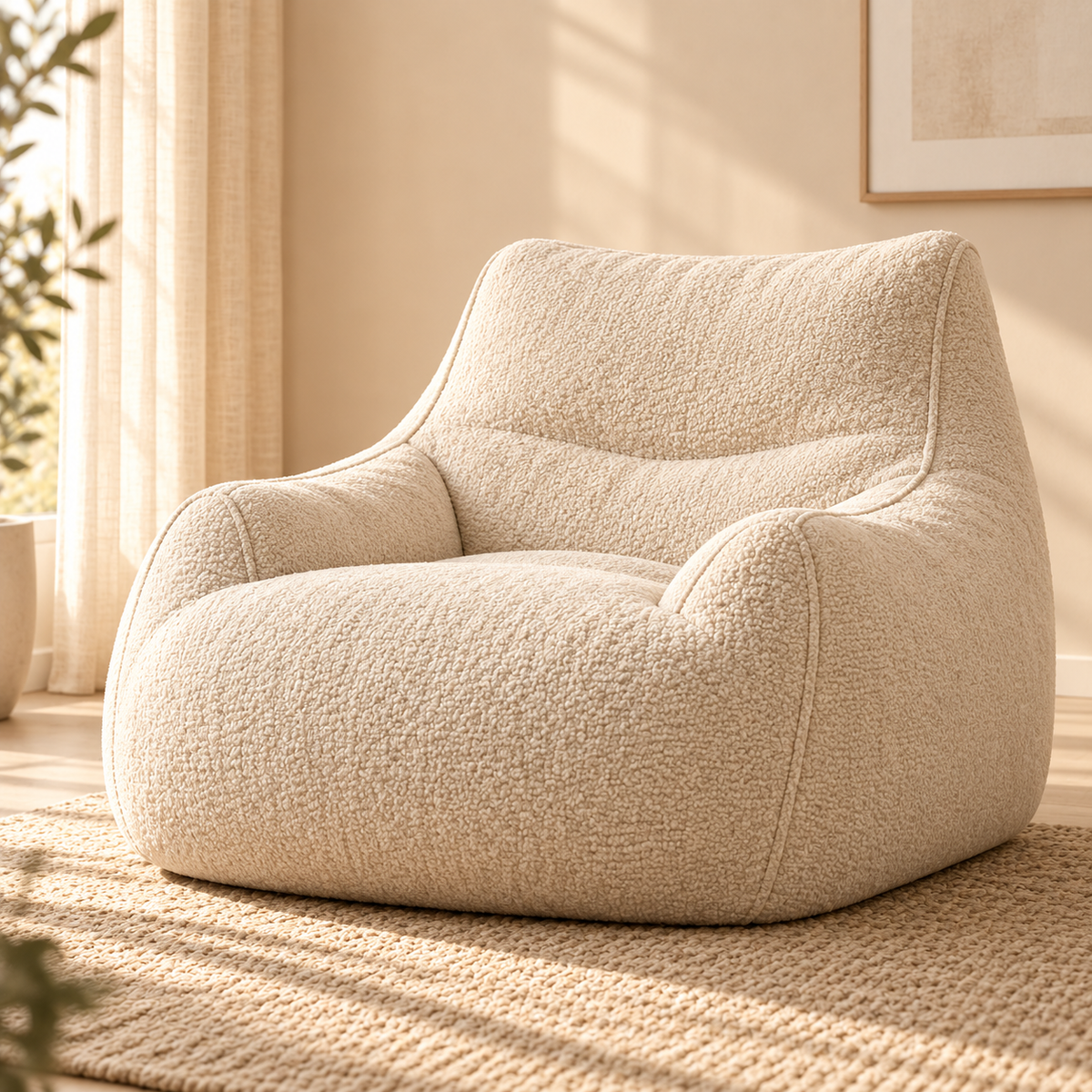 Modern Bouclé Lounge Chair - Cozy Oversized Accent Armchair