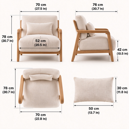 LUNA Solid Wood Bouclé Accent Chair - Natural Oak Ivory