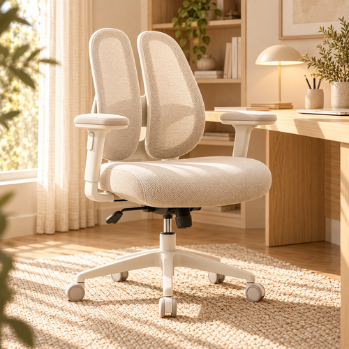 Ergonomic Dual Back Mesh Office Chair - Natural Oak Ivory