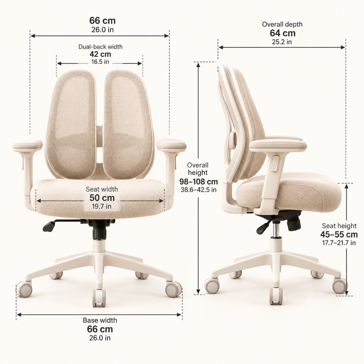 Ergonomic Dual Back Mesh Office Chair - Natural Oak Ivory