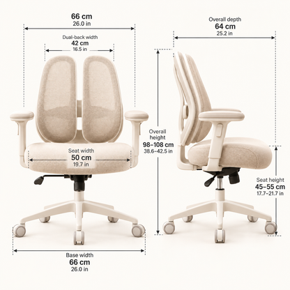 Ergonomic Dual Back Mesh Office Chair - Natural Oak Ivory