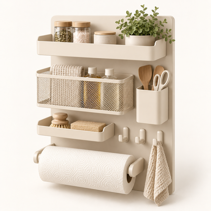 Magnetic Modular Kitchen Organizer Wall Rack - Natural Oak Ivory