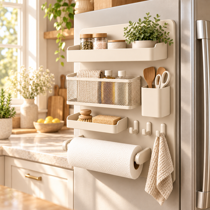 Magnetic Modular Kitchen Organizer Wall Rack - Natural Oak Ivory