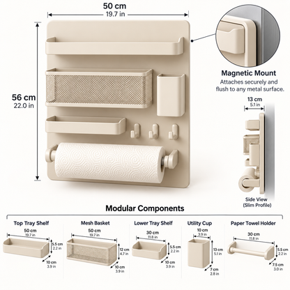 Magnetic Modular Kitchen Organizer Wall Rack - Natural Oak Ivory