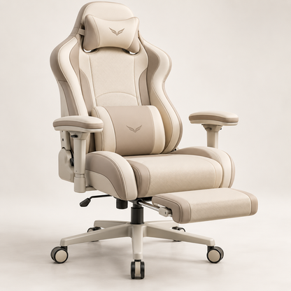 Ergonomic Reclining Office Chair with Footrest - Natural Oak Ivory