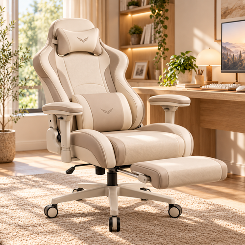 Ergonomic Reclining Office Chair with Footrest - Natural Oak Ivory