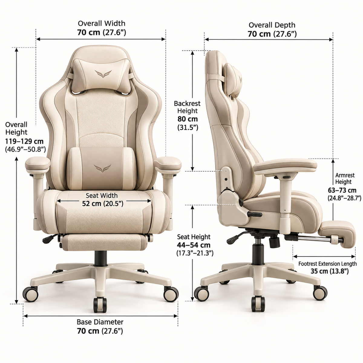 Ergonomic Reclining Office Chair with Footrest - Natural Oak Ivory