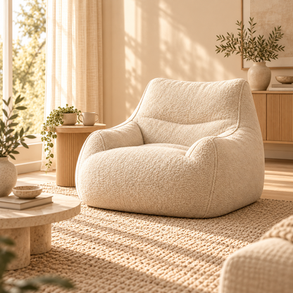 Modern Bouclé Lounge Chair - Cozy Oversized Accent Armchair