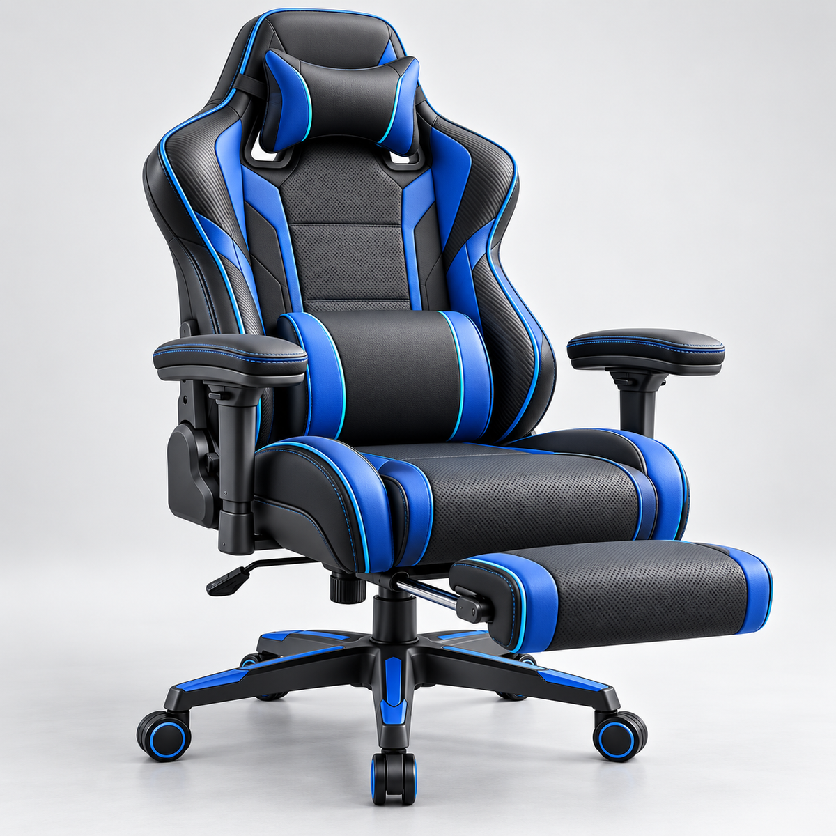 Premium Gaming Ergonomic Chair with Retractable Footrest - Black & Blue